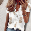 3XL Summer Short Sleeve Printed Blouse Shirt Women Sexy Ruffle V-Neck Shirts Pullover Elegant Office Lady Blusa Tops Streetwear - Surprise store