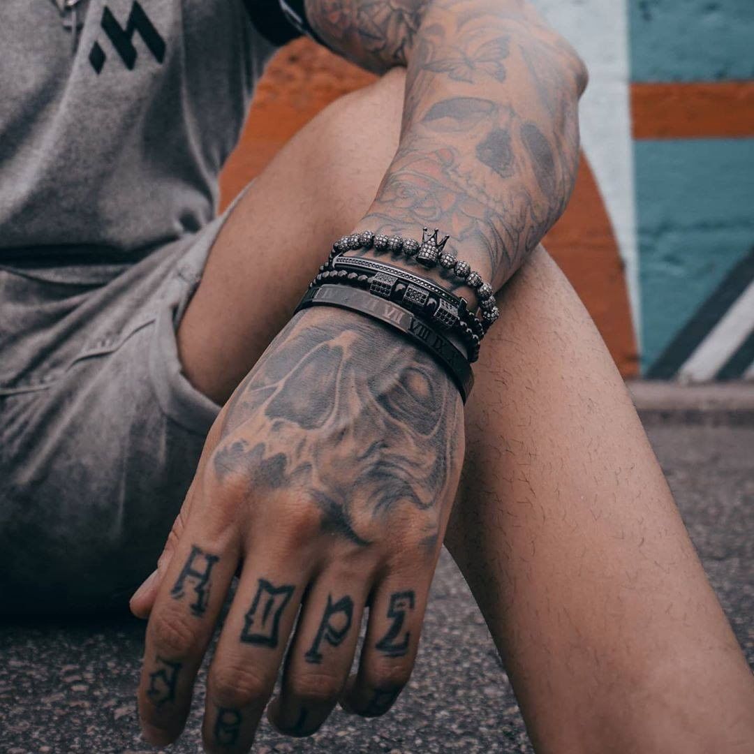 4pcs/set Hip Hop Braided Braiding Bracelet Men Pave CZ Zircon Crown Bracelet Luxury Jewelry