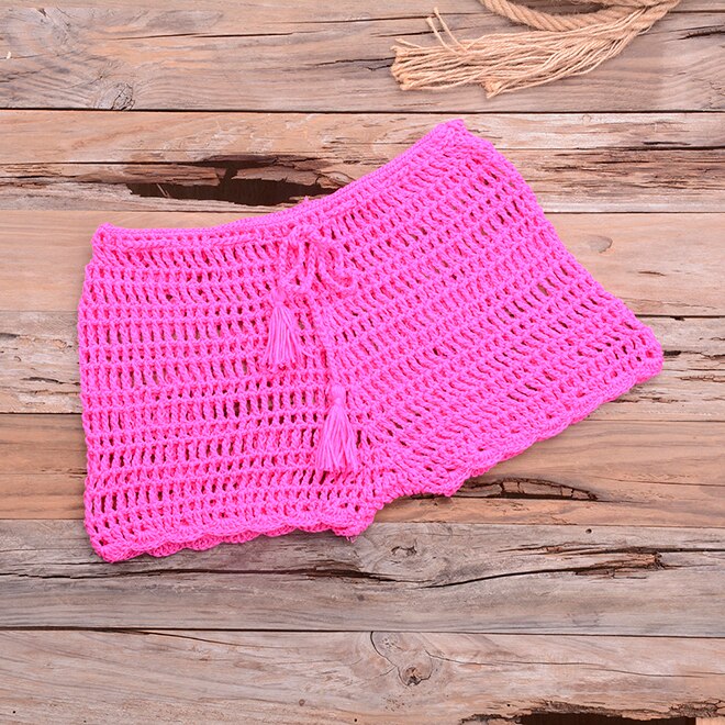Crochet Hollow Out Tassel Beach Cover Up Sexy Women Mini Tops Beachwear Bikini Swimwear Bathing Suit Cover Up