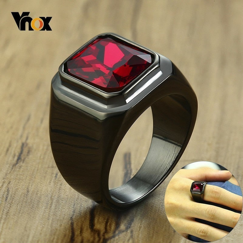 Vnox Big Stone Ring for Men Black Gold Tone Stainless Steel Chunky Male Alliance Punk Jewelry