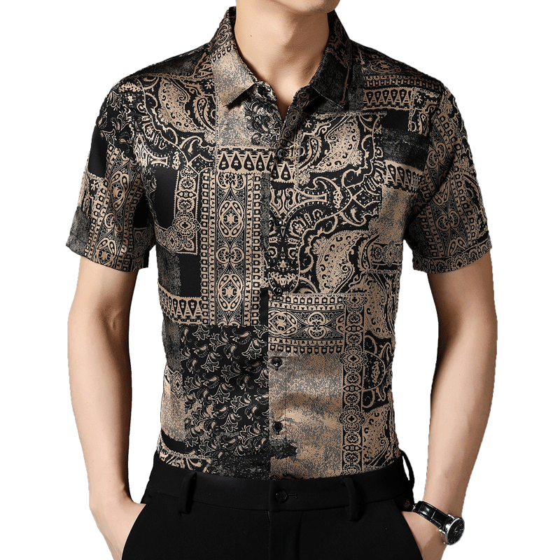 Luxury Retro Short Sleeve Shirt Men Summer Business Casual Dress Shirt Streetwear Button Up Shirt Men Clothing Camisa Masculina