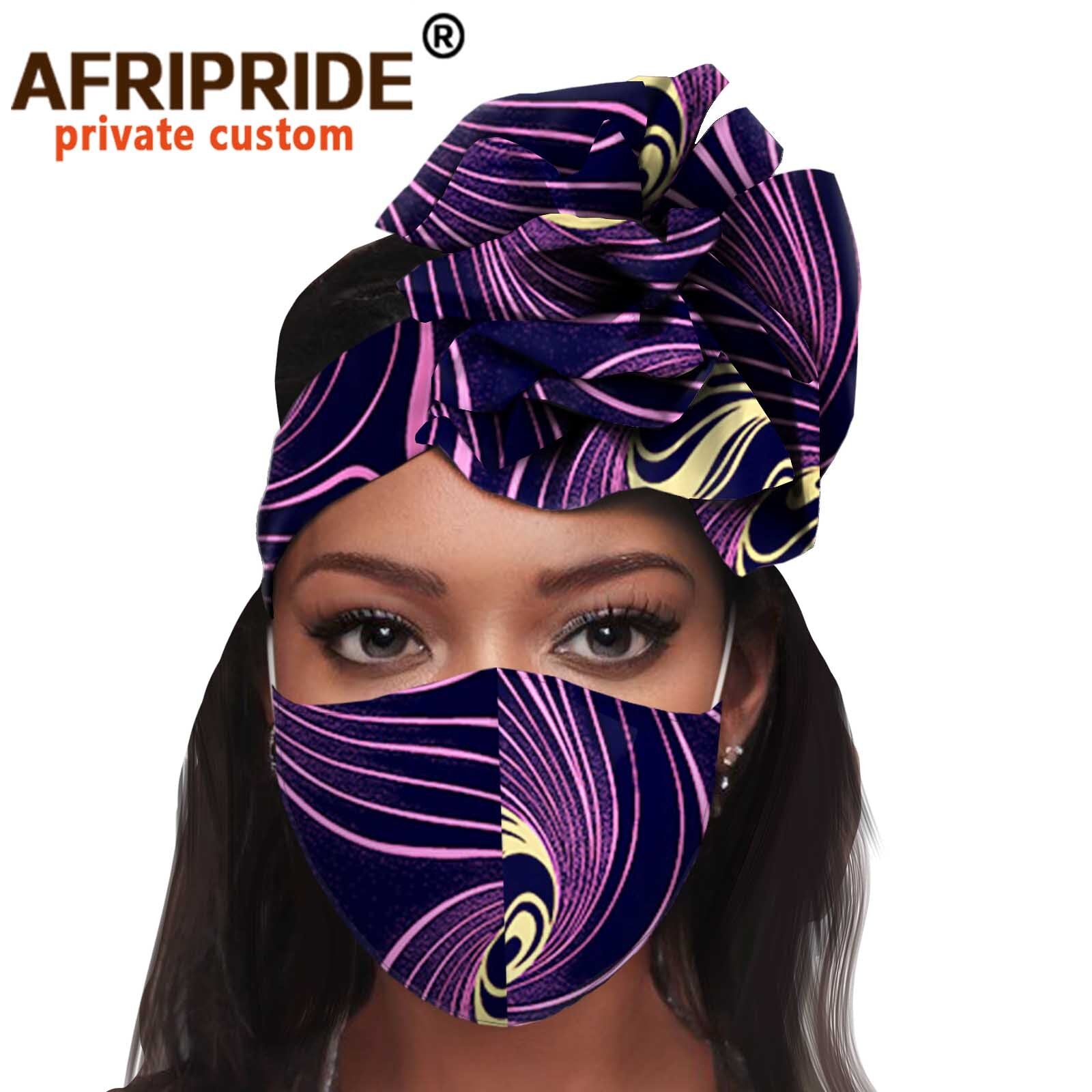 African 2 Piece for Women Headband Headwear Floral Turban Head Scarf Ladies Head Wrap Hair Accessories Match Print Mask A20H015