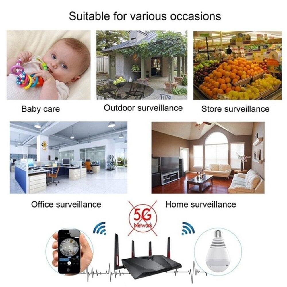 1080P HD WiFi IP Camera 360° Panoramic Fisheye Hidden cam Bulb Light Home Security Fisheye Bulb Lamp Night Vision Baby Monitor - Surprise store
