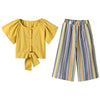 Kids Girls Clothing Set 2021 Summer Fashion Bell Sleeve Top + Striped Pants Casual 2Pcs Set Boutique Outfits Big Girls Clothes