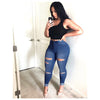 Women High Waist Casual Jeans Fashion Washed Distressed Denim Pants Stretch Skinny Slim Sexy Jeans Lady Denim Pencil Pants