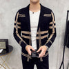Sweater Jacket Men Fashion High Quality Brand Slim Striped Long Sleeve Suit Collar Cardigan Wool Jacket Coat