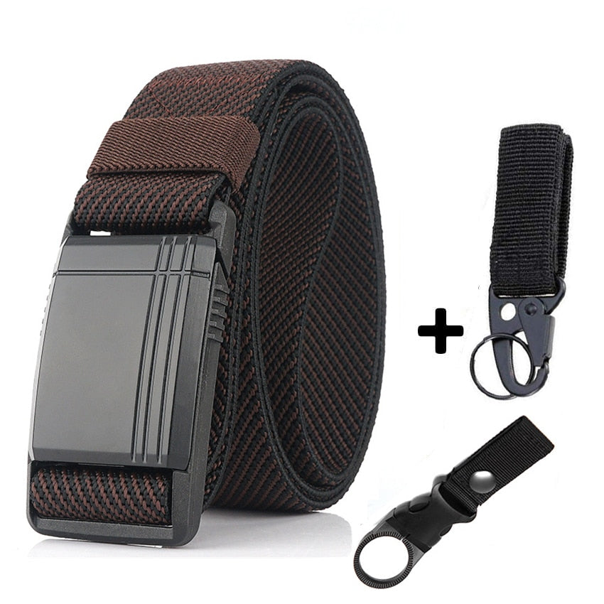 New Elastic Belt For Men Slide Metal Magnetic Buckle Adjustable Male Trousers Belts Military Combat Tactical Belts High Quality