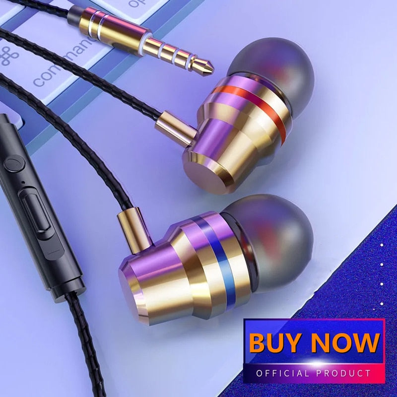 2021 Stereo Bass Headphone In-Ear Universal 3.5MM Wired Earphones Metal HIFI Earpiece with MIC for Xiaomi Samsung Huawei Phones
