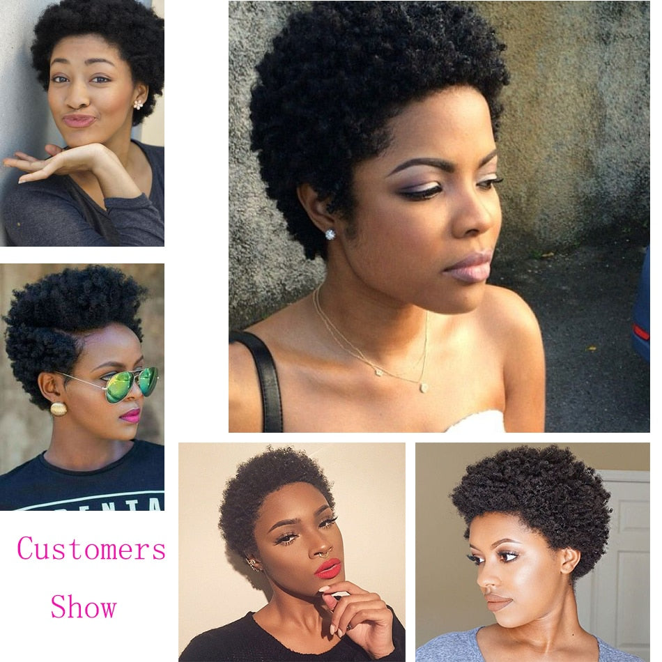 Pixie Cut Wig Human Hair Afro Kinky Curly Human Hair Wig Full Machine Made Short Wig Peruvian Hair Wigs For Women Human Hair