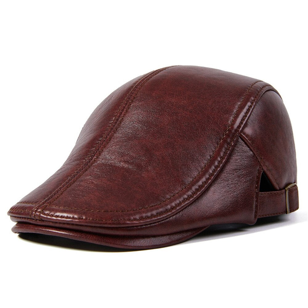 BUTTERMERE Men Beret Hat Real Leather Flat Cap Sheepskin Autumn Winter Male Brown Adjustable High Quality Gatsby Mens Beret Caps