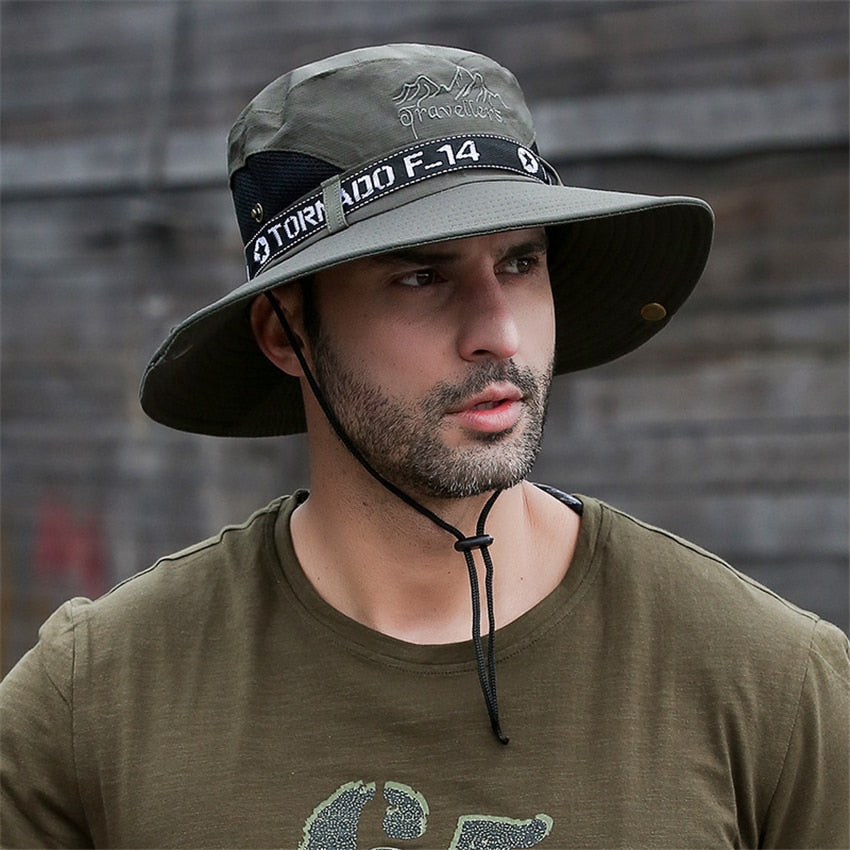 UPF 50+ Summer Hats Men Sun Protector UV-proof Breathable Bucket Hat Large Wide Brim Hiking Outdoor Fishing Beach Cap Cowboy New