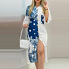 2021 Summer Sexy Shirts Patchwork Dress Fashion Print Button Long Party Dresses Elegant Turn-Down Collar 3/4 Sleeve Pocket Dress
