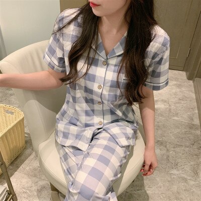 Pyjamas women short sleeve long pant summer sleepwear pajamas set cute cartoon cotton pijamas suit new home clothes 15 styles