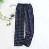 Couple Japanese Sleep Bottoms Plaid Simple Lattice Pajama Pants Women Men 100% Cotton Yarn Home Clothes Elastic Waist Sleepwear