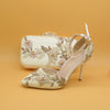 2020 New White Lace Flower wedding shoes with matching bags High heels Pointed Toe Ankle Strap Ladies Party shoe and bag set