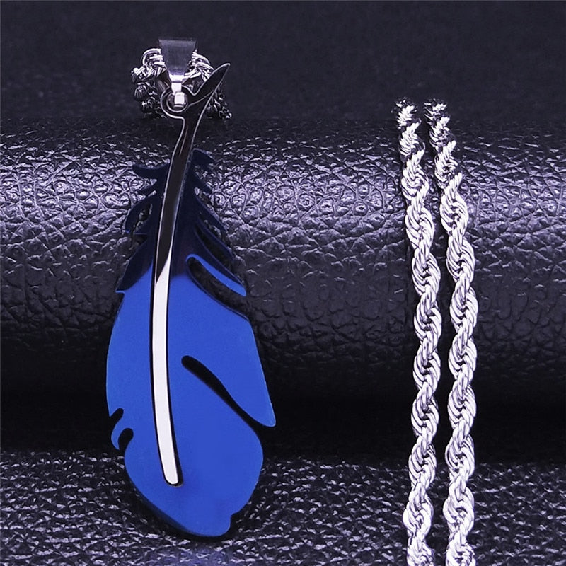 2021 Fashion Feather Stainless Steel Long Necklace for Men Gold Color Necklace Jewelry Gift acero inoxidable N1039S02