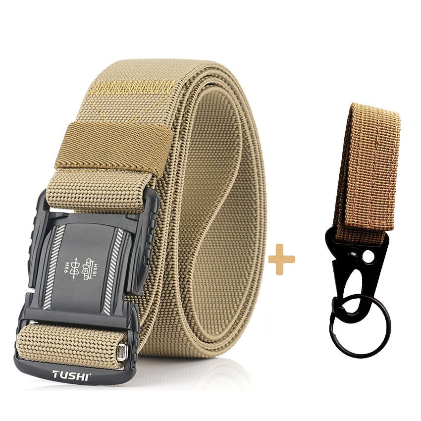 Elastic Men Belt Alloy Magnetic Buckle Outdoor Working Tactical Belt For Jeans Pants Casual Stretch Overalls Male Waist Belt New
