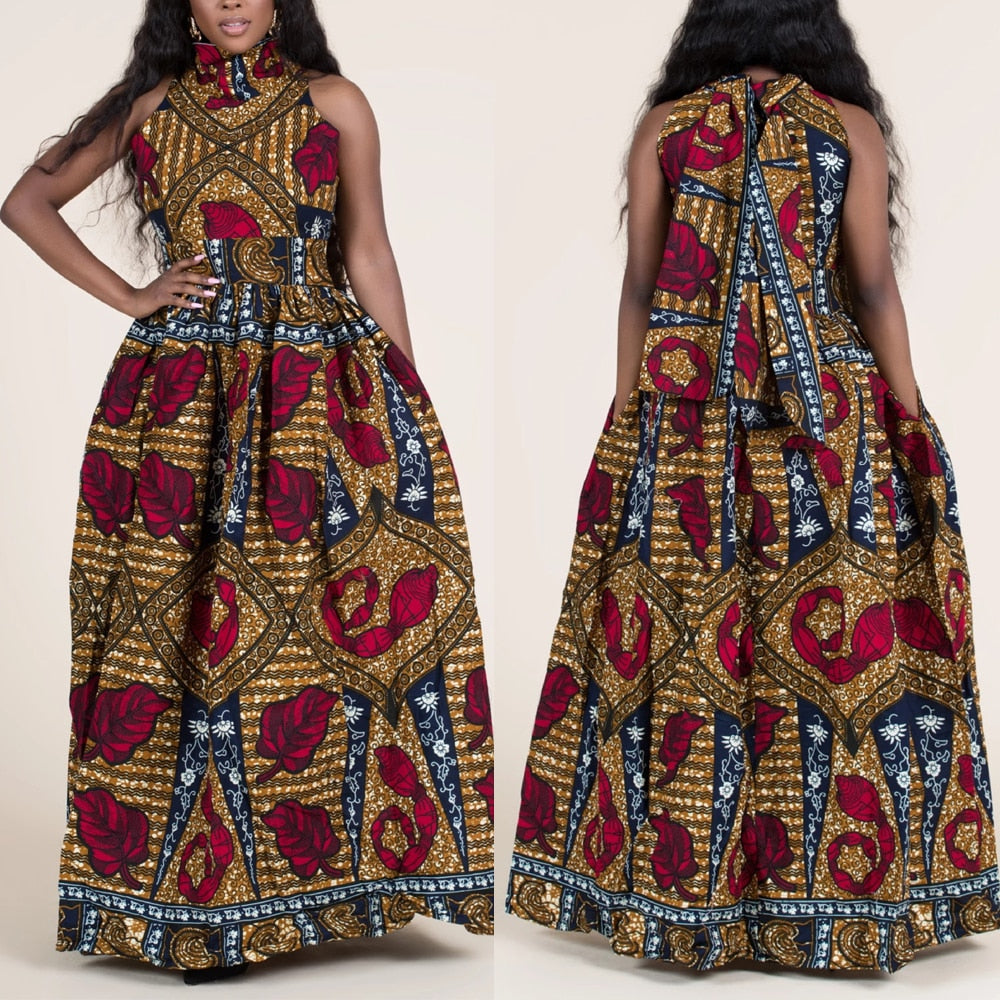 MD Plus Size Sleeveless Dress 2021 New African Clothes Ankara Dashiki Print Dress Fashion Party Dresses for Women Robe Africaine
