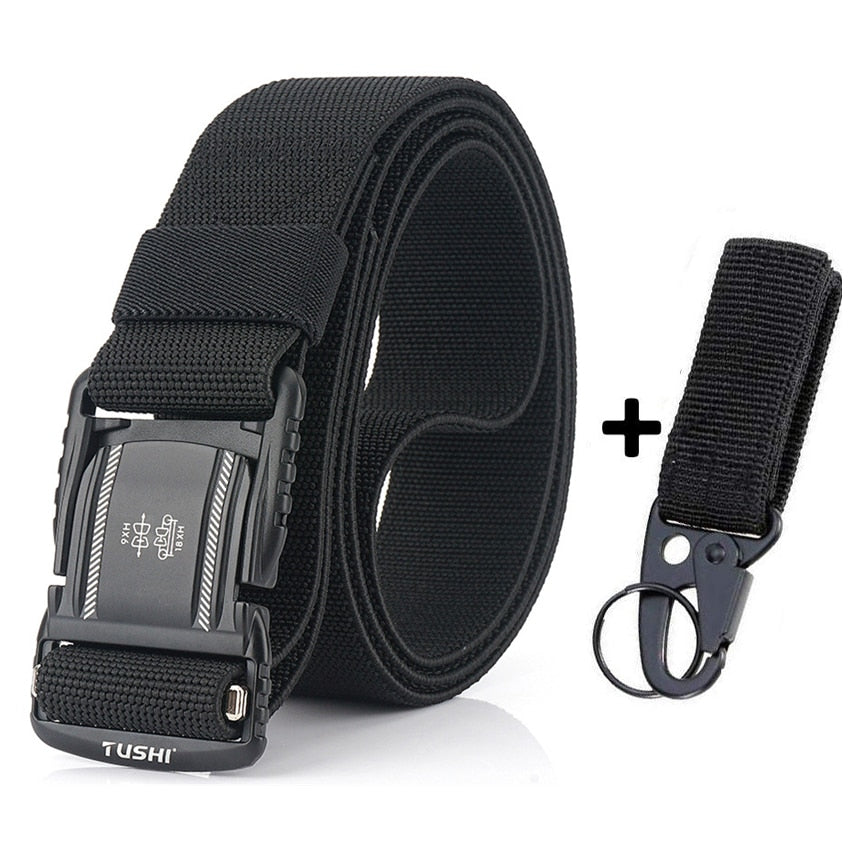 Elastic Men Belt Alloy Magnetic Buckle Outdoor Working Tactical Belt For Jeans Pants Casual Stretch Overalls Male Waist Belt New