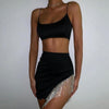 Women's Sexy 2Pcs Sets Party Clubwear Outfits Spaghetti Straps Crop Top Camis+Sequin Diamond Tassel Skirt 2020 Summer Bodycon - Surprise store