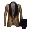 PYJTRL Mens Three-piece Set Wedding Suits Gold Floral Pattern Slim Fit Party Prom Dress Tuxedo Singers Costume Smoking Uomo