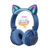 Cute Cat Bluetooth Wireless Headphones With Mic, Pink Girls LED Phone Gamer Headsets Kids Gaming Music Children's Earphones Gift