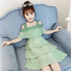 Summer Girls Knee Length Casual Dress Fashion Chiffon Layered Cute Flower Network Sling Sleeveless Dresses 2 Children's Clothing