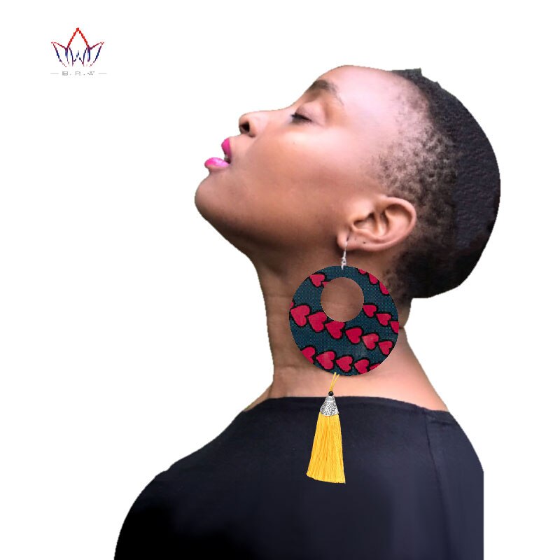 2020 African Cloth Fabric Earrings Handmade Earrings With Tassels For Women African Print Ankara Big Oversized Earrings SP032