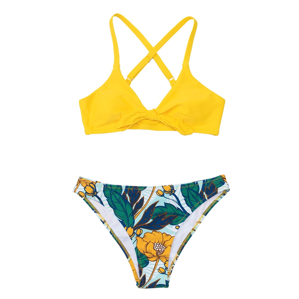 SEASELFIE Red and Floral Print Low-Waisted Bikini Sets Swimsuit Women Sexy Bow-knot Two Pieces Swimwear 2021 Beach Bathing Suits