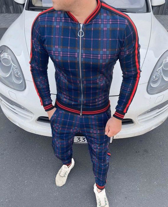 Muscle brothers 2021 new 3D printing retro men's leisure sports men's suit Plaid stripe coat Long pants men's suit