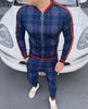 Muscle brothers 2021 new 3D printing retro men's leisure sports men's suit Plaid stripe coat Long pants men's suit