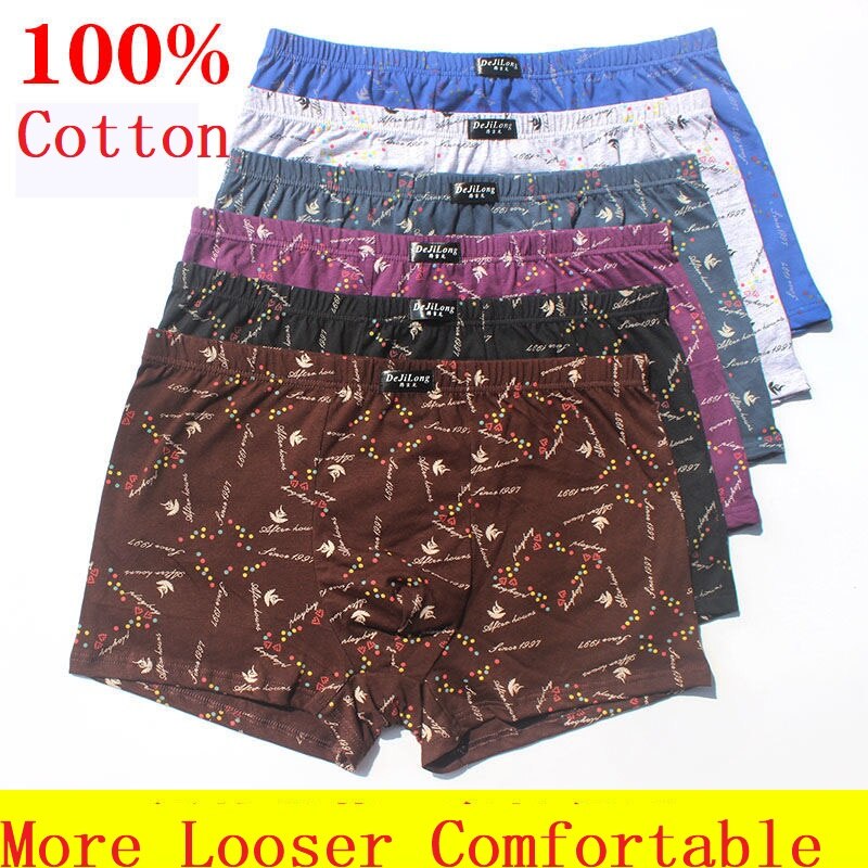 6pcs/Lot 100% Cotton Loose Boxers Four Shorts Underpants Men'S Boxers Shorts Breathable Underwear printing Comfortable cotton
