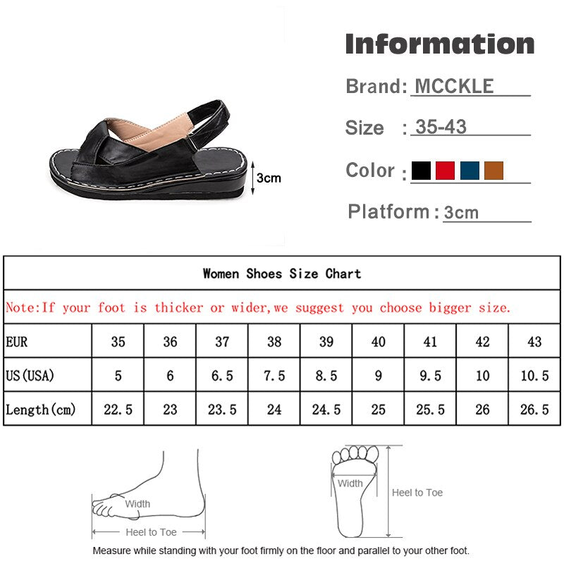 MCCKLE Women Sandals Summer Female Shoes Women's Peep Toe Wedge Woman Comfortable Plus Size Female Platform Ladies 2020 New
