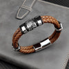 MingAo Punk316l Stainless Steel Irregularly Cracked Bead Bracelet Genuine Braided Leather Male Bracelets & Bangles Men's Jewelry