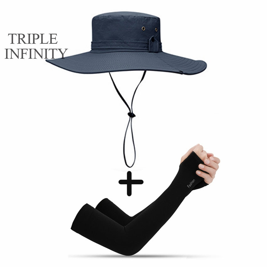 2020 New Fashion Summer Bucket Hat Cowboy Men Outdoor Fishing Hiking Beach Hats Mesh Breathable Anti UV Sun Cap Large Wide Brim
