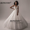 BEPEITHY Deep V Neck Lace Wedding Dress 2021 Ball Gown Bridal Court Train Sleeveless Women Indian Ivory Wedding Bouquet Gown New