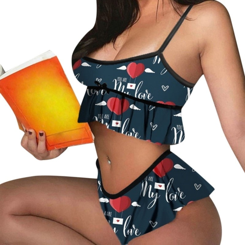 2021 Pajama Sets Sexy Lips Print Women Pajamas With Pants+Short Sleeve Sleepwear Pijama Nightie Home Clothes Pyjama Pour Femme