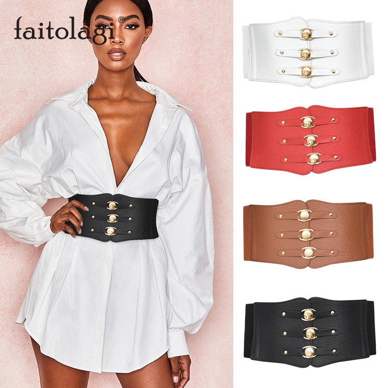Super Wide Waist Belt for Women PU Leather Slimming Body Ladies Dress Belt Elastic White Black Corset Belt Female Waistband