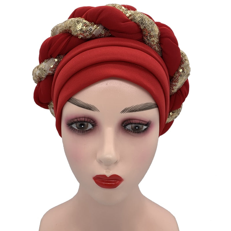 Latest Diamonds Turban Cap for Women Ready Female Head Wraps African Auto Geles Aso Oke Headtie Muslim Headscarf Turbans Hat