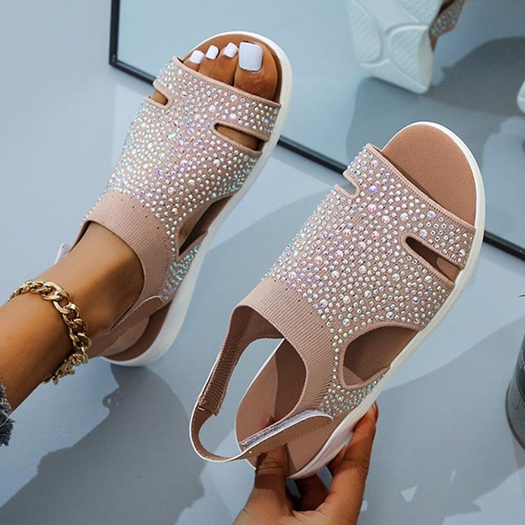 Summer Women Sandals Casual Platform Sandalias Crystal Open Toe Slip-On Solid Flats Chaussure Femme Beach Shoes for Women 2021