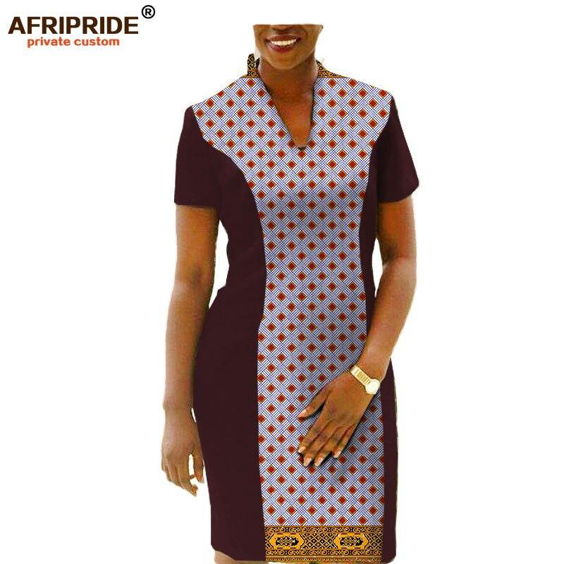 plus size african women dress AFRIPRIDE private custom short sleeve knee-length casual fall dress pure cotton linings A722557 - Surprise store