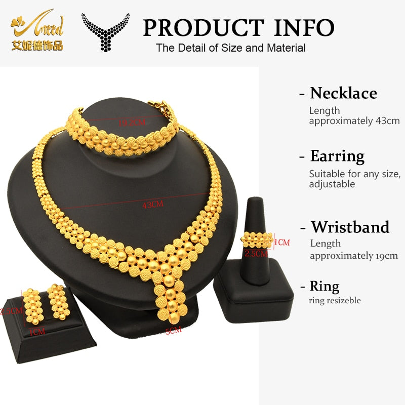 Jewelery Set Rings Jewelry Gold Plated Fashion Jewelries Women Bridal Wedding Dubai African Chokers Necklace Earrings Nigeria