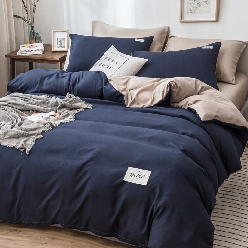4pcs Nordic Bedding Set , Duvet Cover + Pillow Case + Bed Sheet Home Textiles Bed Sheets Set Washed Cotton A/B side Qulit Sheet