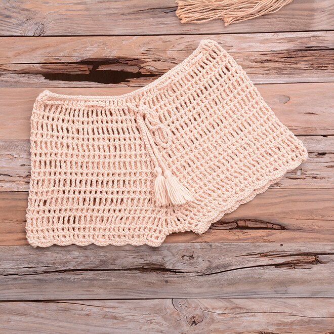 Crochet Hollow Out Tassel Beach Cover Up Sexy Women Mini Tops Beachwear Bikini Swimwear Bathing Suit Cover Up