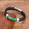 Natural Stone Men Bracelet Black Genuine Leather Rope Chain Stainless Steel Magnet Clasp Natural Stone Bracelets Male Jewelry