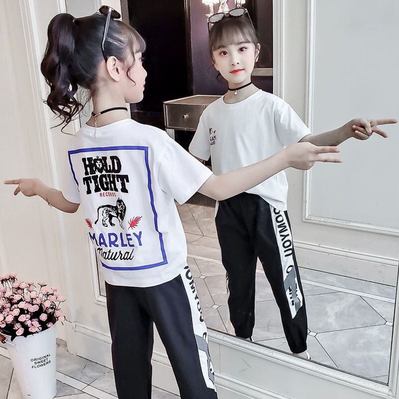 Tracksuit for Girl 2020 Summer Hop Casual Sports Suit Female Korean Version of The Loose Short Sleeve T-shirt Pant 2 Piece Set
