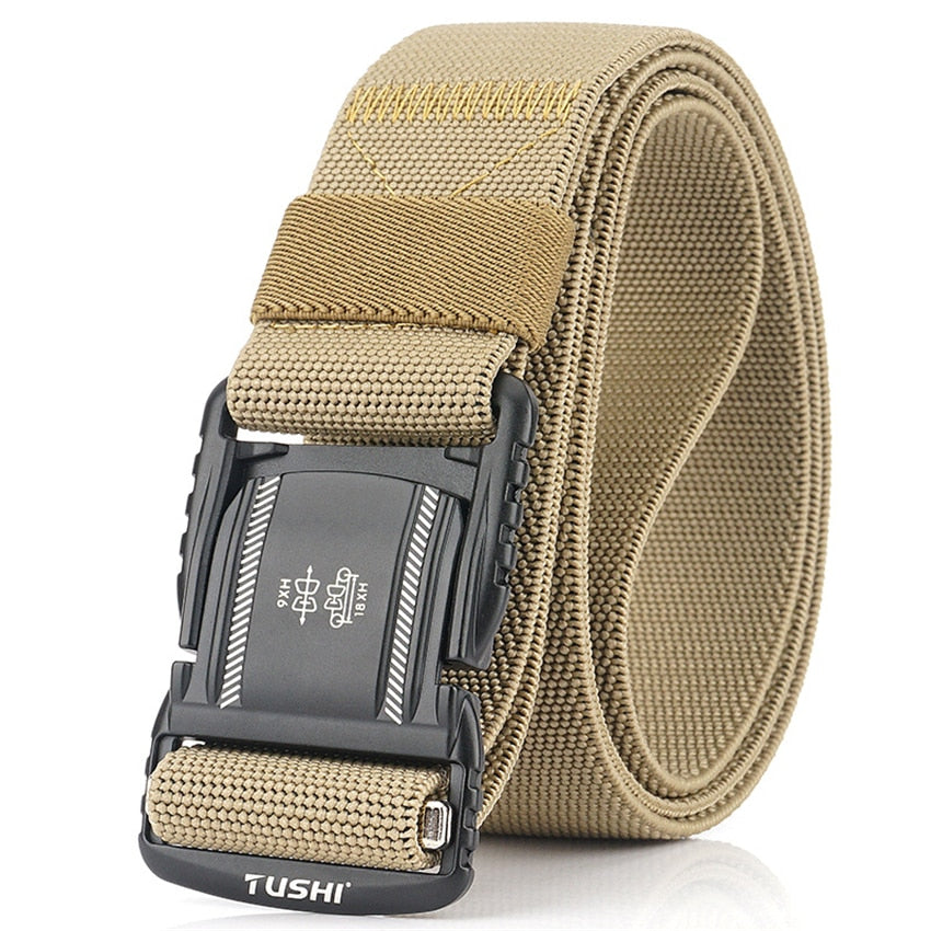 Elastic Men Belt Alloy Magnetic Buckle Outdoor Working Tactical Belt For Jeans Pants Casual Stretch Overalls Male Waist Belt New