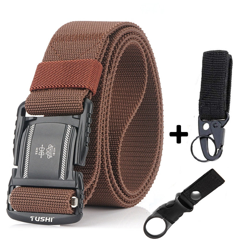 Elastic Men Belt Alloy Magnetic Buckle Outdoor Working Tactical Belt For Jeans Pants Casual Stretch Overalls Male Waist Belt New