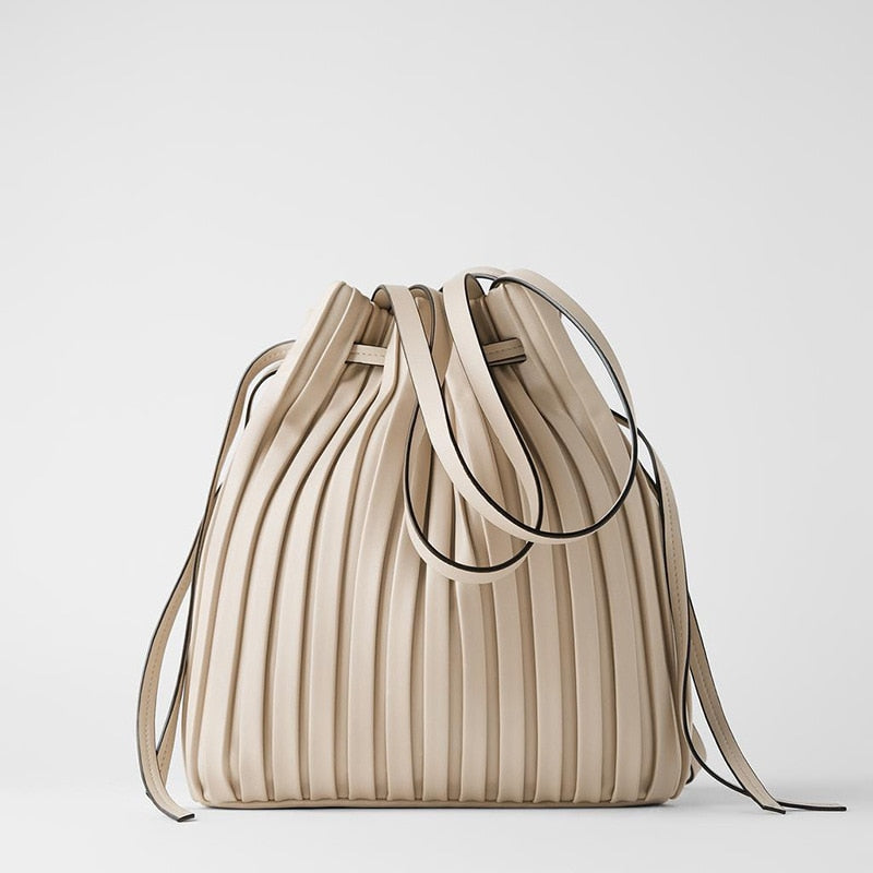FUNMARDI Brand Design PU Leather Shoulder Bag Pleated Stripe Bucket Bag Ladies Crossbody Bag For Women Bag 2021 Handbag WLHB3081