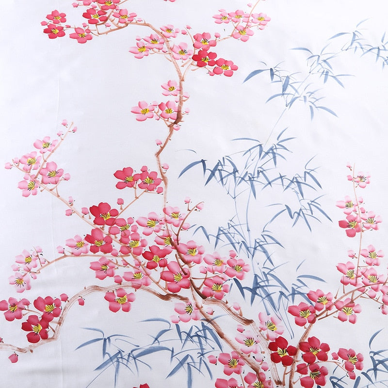 19mm Duvet Cover Queen 100% Silk 4pcs Bedding Set Printed Soft and Breathable with Zipper Closure & Corner Ties Pink White